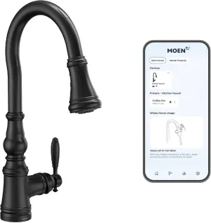 Moen Weymouth Matte Black Smart Faucet Touchless Pull-Down Sprayer Kitchen Faucet with Voice and Motion Control, S73004EV2BL