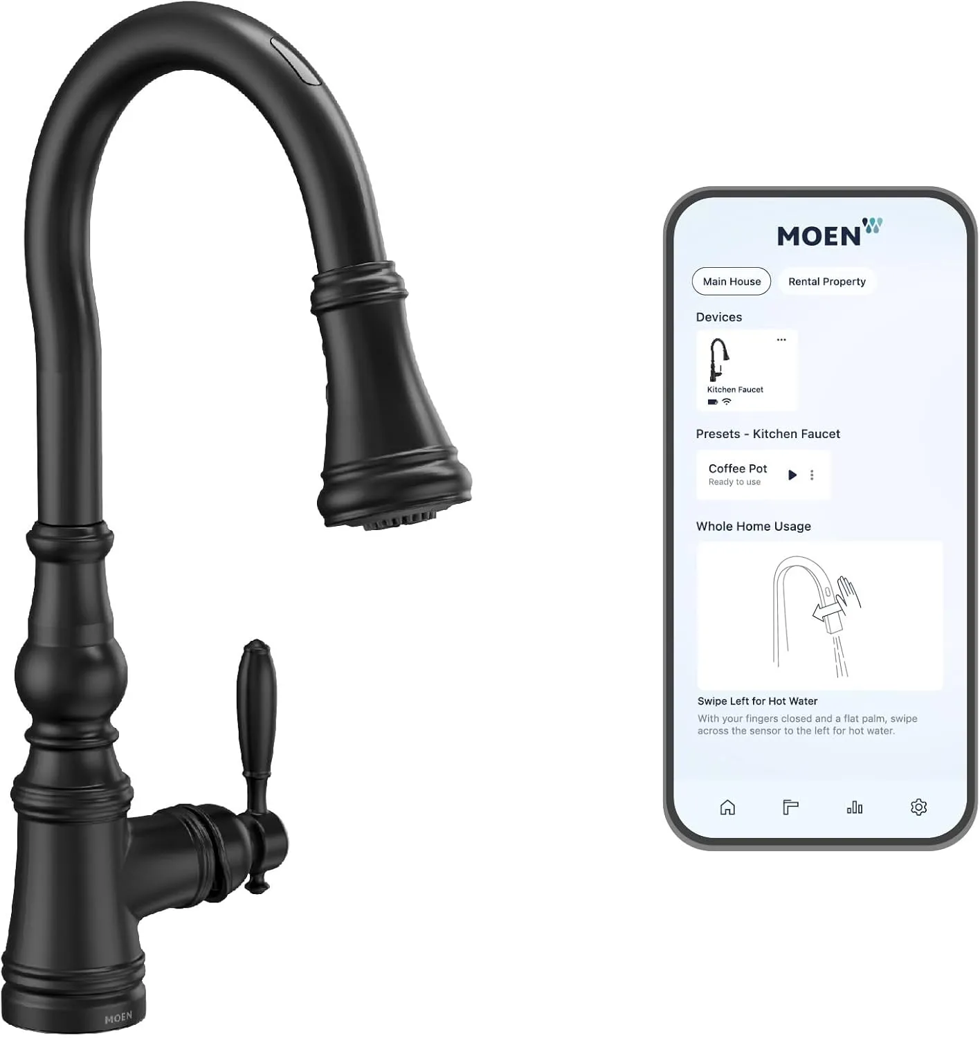 Moen Weymouth Matte Black Smart Faucet Touchless Pull-Down Sprayer Kitchen Faucet with Voice and Motion Control, S73004EV2BL