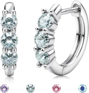 Moissanite Earrings Hoops : 18K White Gold Plated 925 Sterling Silver Earrings Hypoallergenic Small Gold Huggie Hoop Earrings for Women Men Round Cut Multicolor VVS1