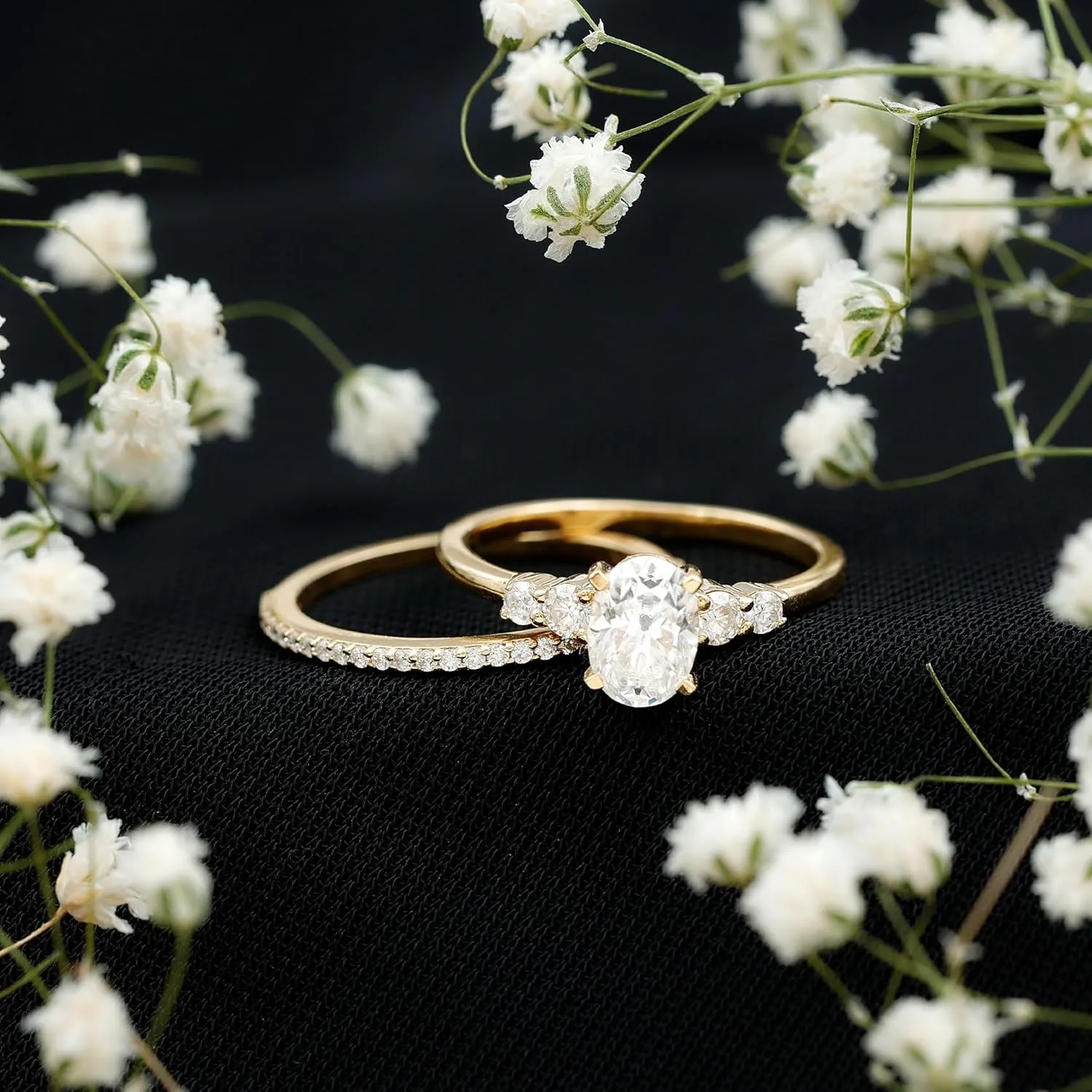 Moissanite Solitaire Ring Set with Stackable Band, 5X7 MM Oval, 1 Carat, Engagement Wedding Ring