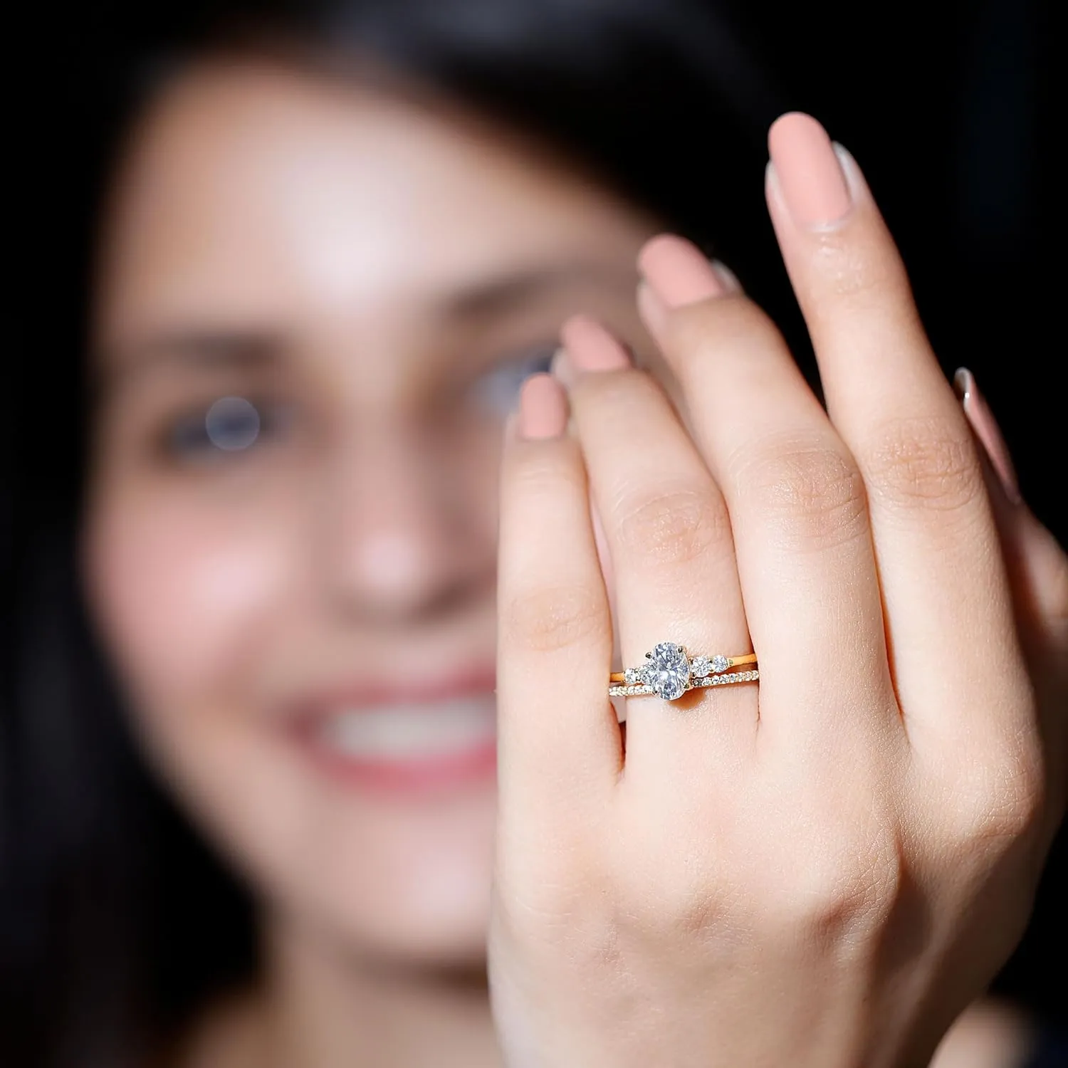 Moissanite Solitaire Ring Set with Stackable Band, 5X7 MM Oval, 1 Carat, Engagement Wedding Ring