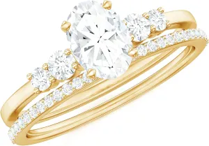 Moissanite Solitaire Ring Set with Stackable Band, 5X7 MM Oval, 1 Carat, Engagement Wedding Ring