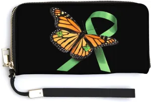 Monarch Butterfly with Hope Kidney Disease Awareness Women's Long Wallet for Men Stylish Slim Credit Card Case Holder Wrist Strap Purse