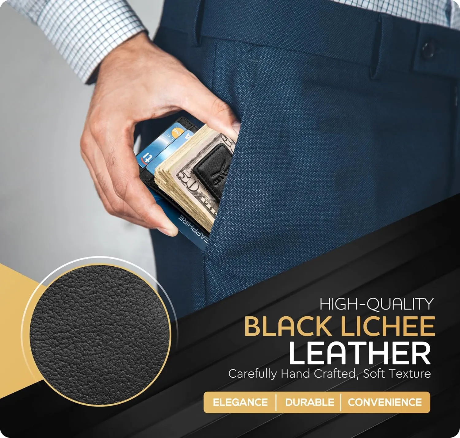 Money Clip Leather Wallet For Men Slim Front Pocket RFID Blocking with Super Strong Magnetic