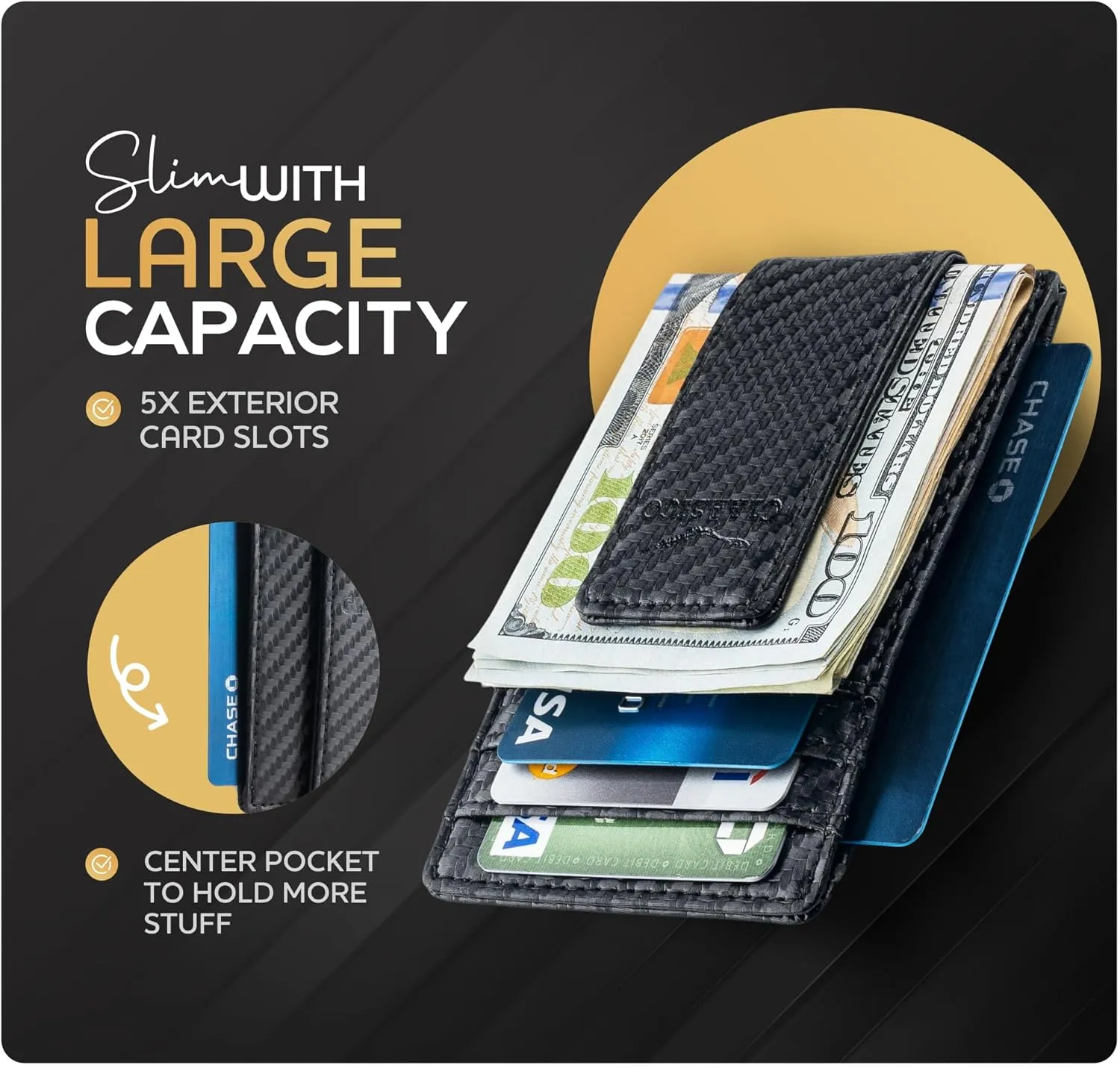 Money Clip Leather Wallet For Men Slim Front Pocket RFID Blocking with Super Strong Magnetic