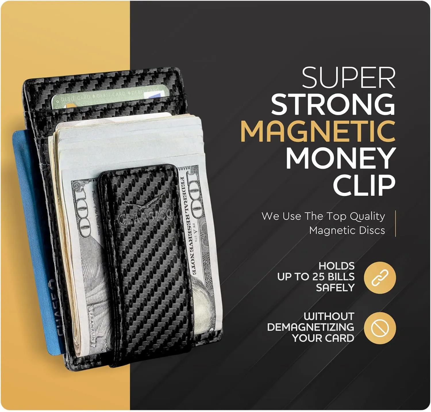 Money Clip Leather Wallet For Men Slim Front Pocket RFID Blocking with Super Strong Magnetic