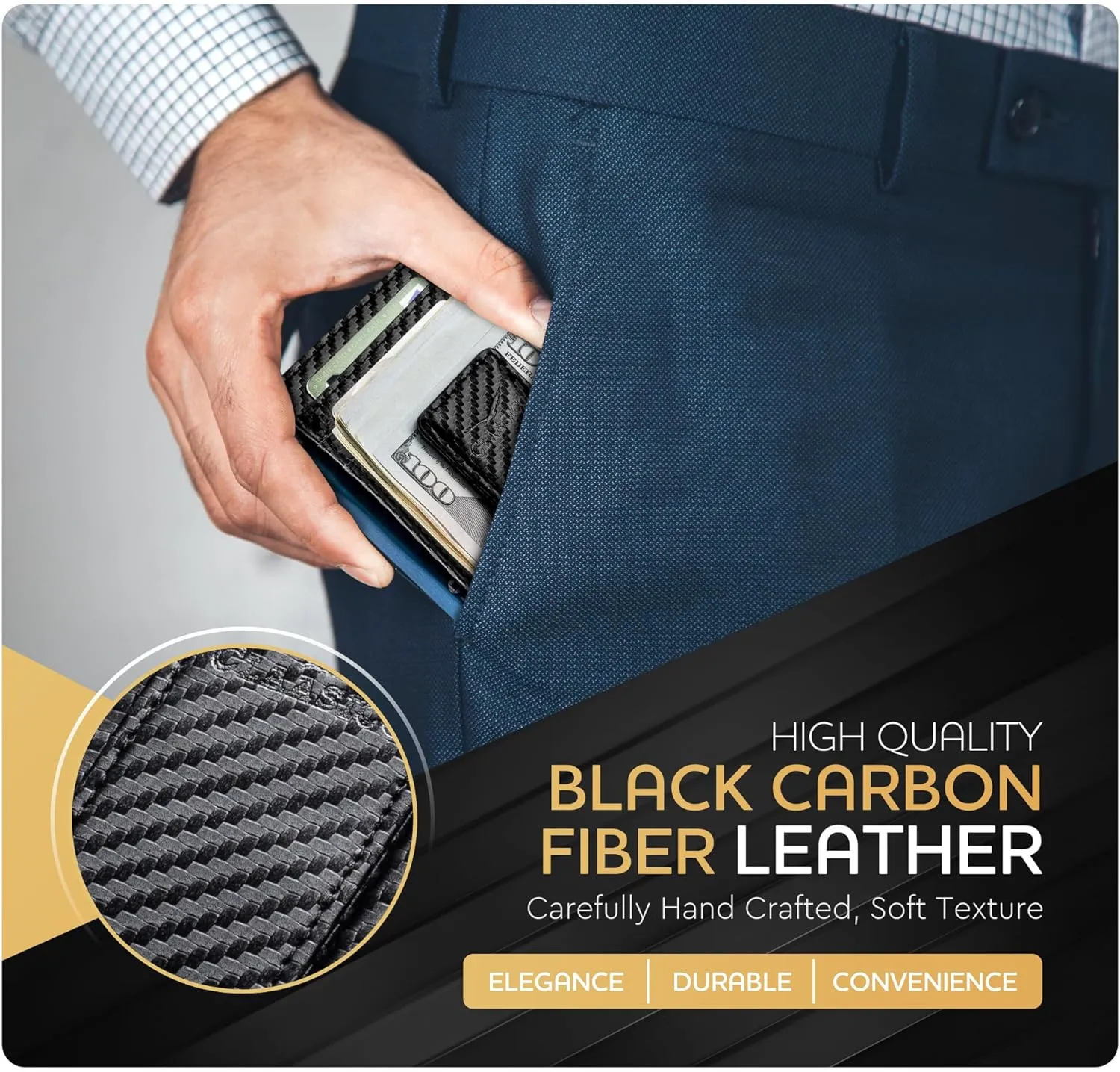 Money Clip Leather Wallet For Men Slim Front Pocket RFID Blocking with Super Strong Magnetic