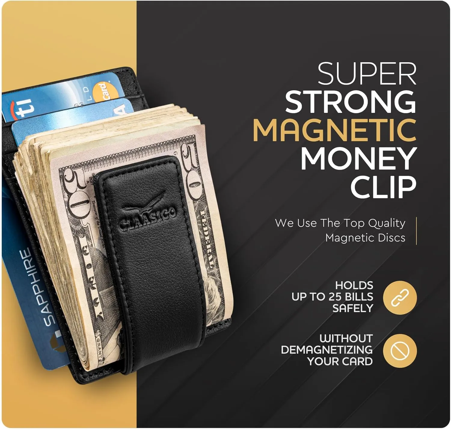 Money Clip Leather Wallet For Men Slim Front Pocket RFID Blocking with Super Strong Magnetic