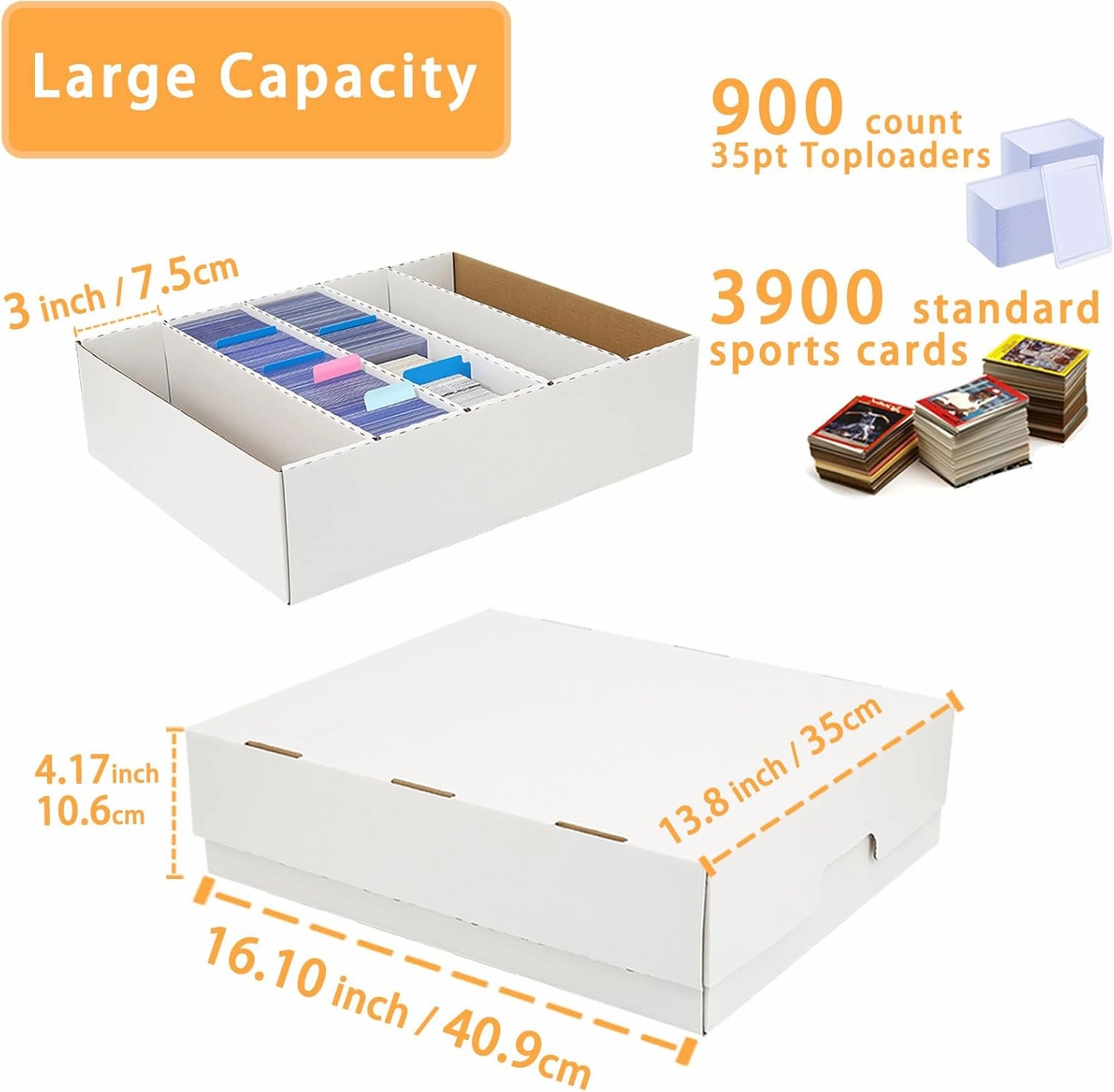 Monster 5 Row Card Storage Box,3900 Count Cards Organizer Box for Collectible Trading Card,Soccer, Baseball Game Cards (5 Row-4 pack)