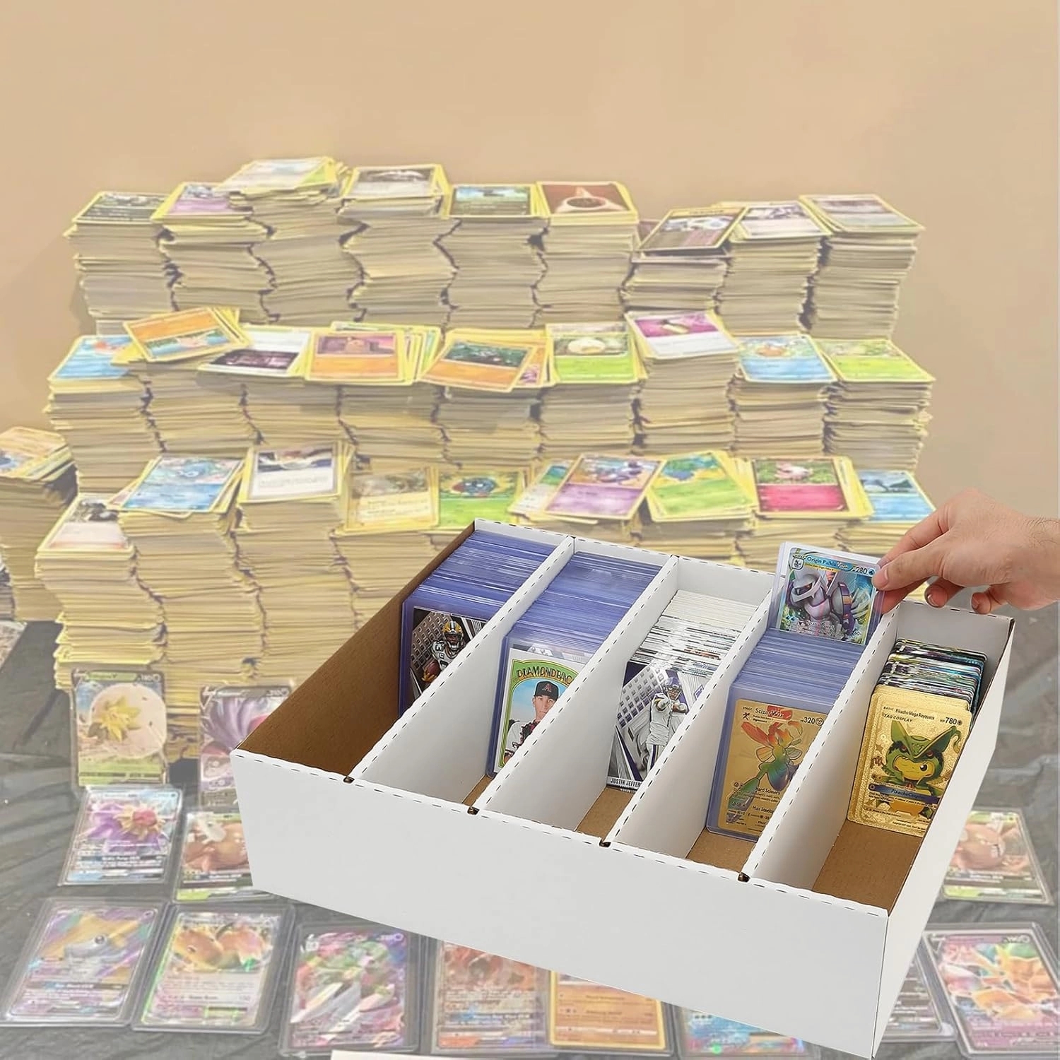 Monster 5 Row Card Storage Box,3900 Count Cards Organizer Box for Collectible Trading Card,Soccer, Baseball Game Cards (5 Row-4 pack)