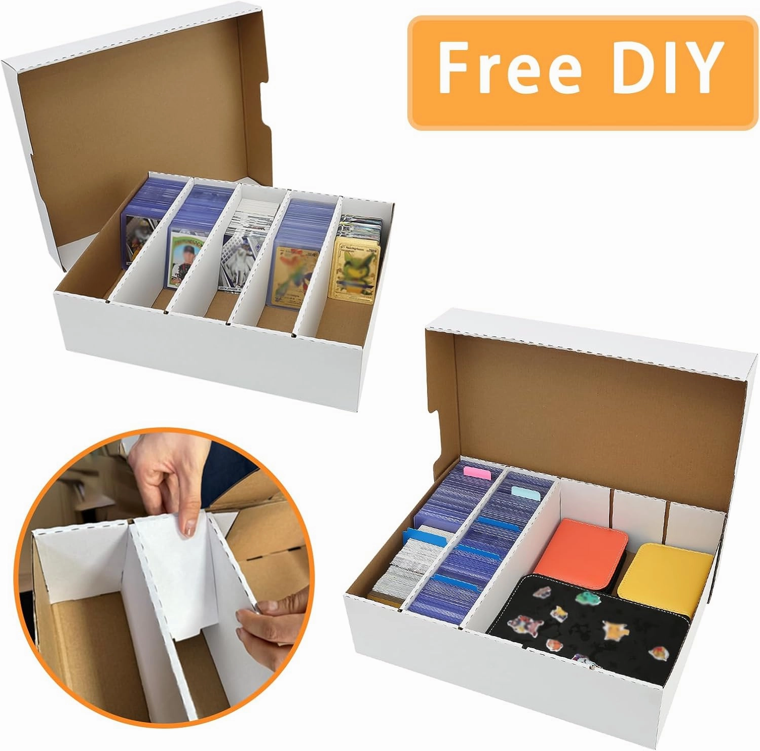 Monster 5 Row Card Storage Box,3900 Count Cards Organizer Box for Collectible Trading Card,Soccer, Baseball Game Cards (5 Row-4 pack)