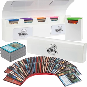 Monster Protectors Magnetic Five Deck Box - White, Holds 375 Gaming TCGs, Self-Locking Closure, Compatible w Standard & Smaller Size Gaming Trading Cards, Removable Construction