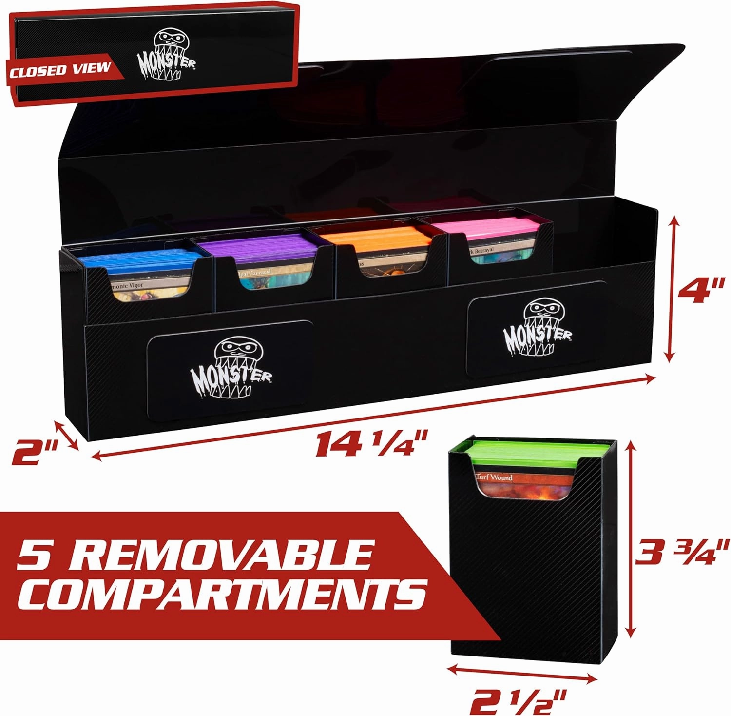 Monster Protectors Magnetic Five Deck Box - White, Holds 375 Gaming TCGs, Self-Locking Closure, Compatible w Standard & Smaller Size Gaming Trading Cards, Removable Construction