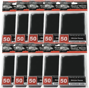 Monster Protectors Standard Size Sleeves for TCGs(500pk)- Black Glossy - Compatible w/Magic The Gathering, Yugioh, Pokémon & Other Standard Sized Gaming Cards - Clean, Safe, Secure Storage & Handling