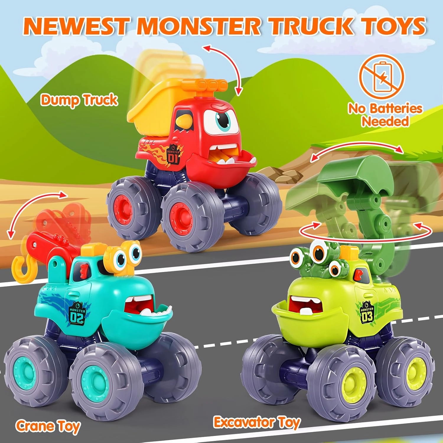Monster Truck Toys for 1 2 3 Year Old Boy Birthday Gift, Outdoor Construction Toy Trucks Pull Back Cars for Toddlers 1-3, 1st Birthday Gifts 1 2 3 Year Old Boy Toys Baby Toddler Xmas Gifts Kids