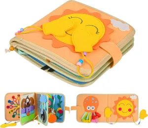 Montessori Busy Book for Toddlers Kids DIY Felt Quiet Activity Book 3D Activities Cloth Story Book Preschool Learning Education Toys-Quiet Activity Book with Life Skills, Cognition, Sorting (Sun)