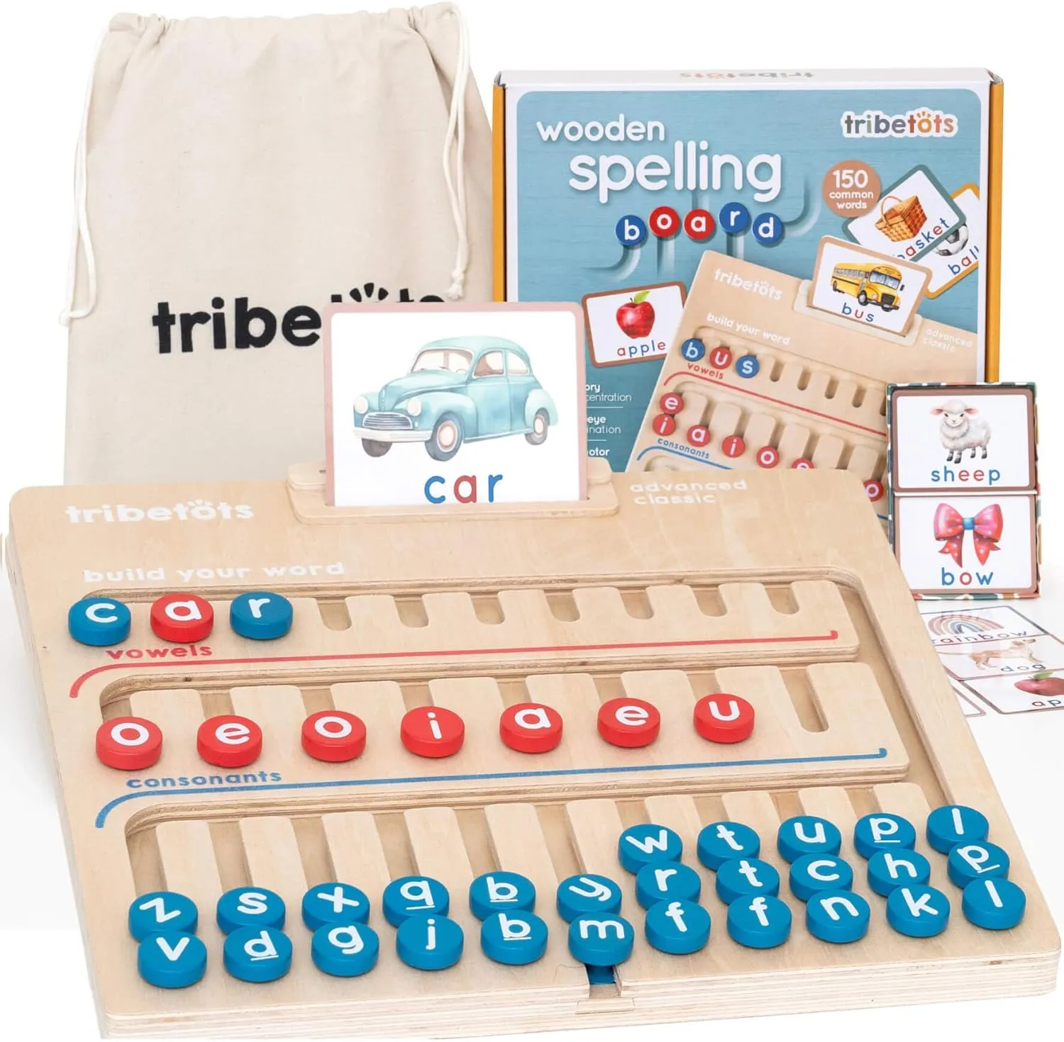 Montessori Learning Toy for 4 Year Old Kids and up | Wooden Educational Alphabet Board with Flashcards | Pre-K Essentials for Reading & Spelling. Great Homeschool CVC Word Game Gift for Boys & Girls