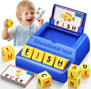 Montessori Matching Letter Game for Kids Ages 3-8 | Educational Learning Spelling Toys with Storage Function | Christmas Birthday Gifts for 3 4 5 6 Year Old Boys & Girls | Larger Blue (50% Bigger)