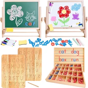 Montessori Writing & Reading Bundle – Tabletop Easel, Movable Alphabet, and Letter Tracing Board for Literacy & Creativity