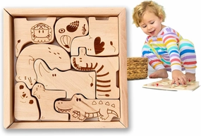 Montessori Wooden Safari Puzzle | Animal-Themed Learning Toy for Toddlers & Kids | Educational Eco-Friendly Wooden Puzzle Set for Fine Motor Skills & Problem-Solving | Handcrafted Natural Toy