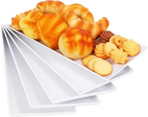 Moretoes 5pcs Melamine White Serving Trays for Party, Reusable Serving Dishes,14.5 x 6,Unbreakable Rectangle Plates, for Cookie, Appetizer, Charcuterie, Snack, Dessert, Food Display