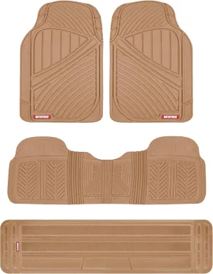 Motor Trend 3-Row Heavy Duty Rubber Floor Mats & Liners for Car SUV Van, Front 2nd & 3rd Row Durable Polymerized Latex Full Interior Protection, Extra-High Ridgeline Design, Beige
