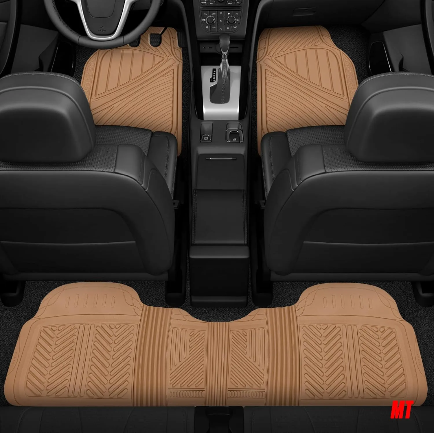 Motor Trend 3-Row Heavy Duty Rubber Floor Mats & Liners for Car SUV Van, Front 2nd & 3rd Row Durable Polymerized Latex Full Interior Protection, Extra-High Ridgeline Design, Beige