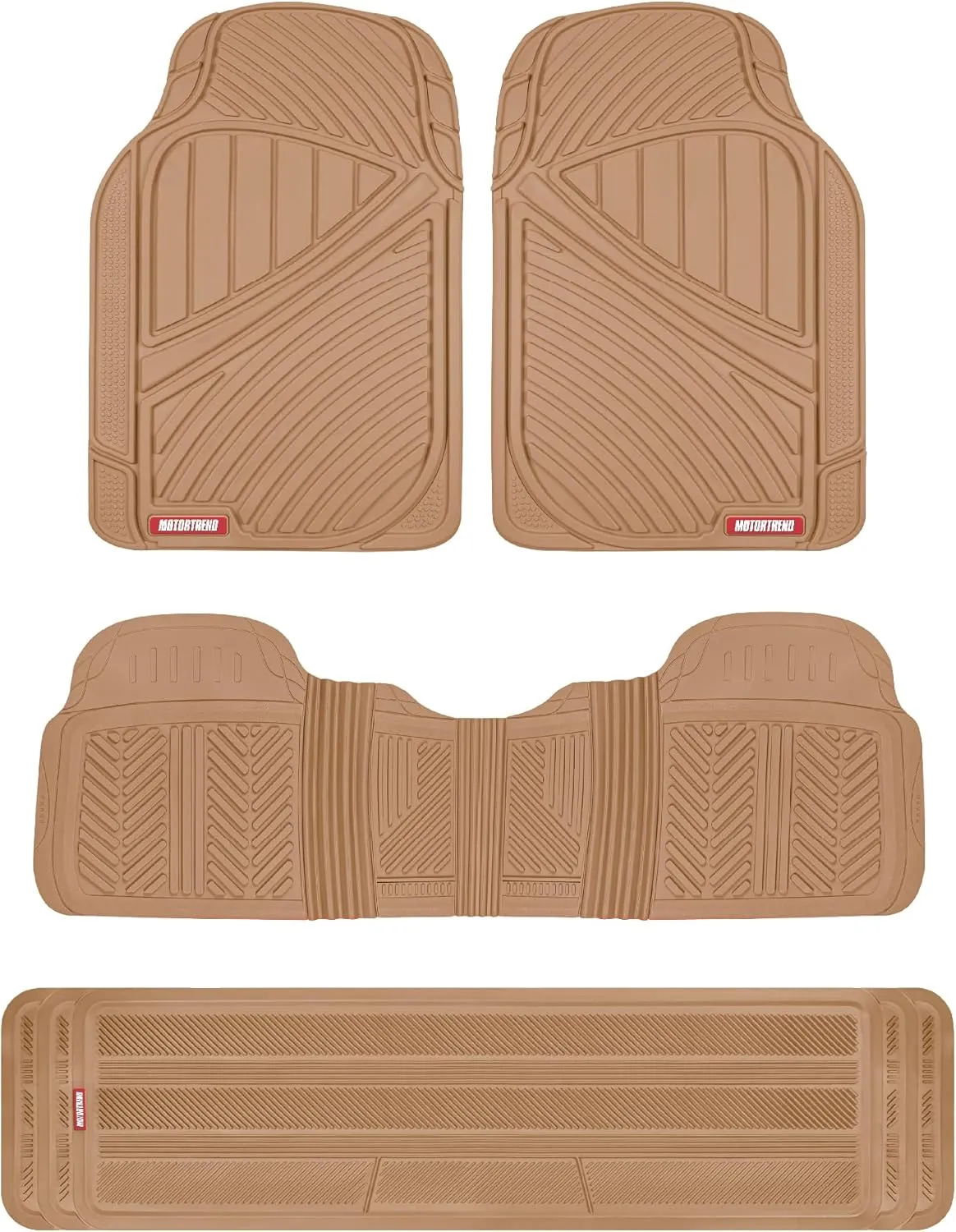 Motor Trend 3-Row Heavy Duty Rubber Floor Mats & Liners for Car SUV Van, Front 2nd & 3rd Row Durable Polymerized Latex Full Interior Protection, Extra-High Ridgeline Design, Beige