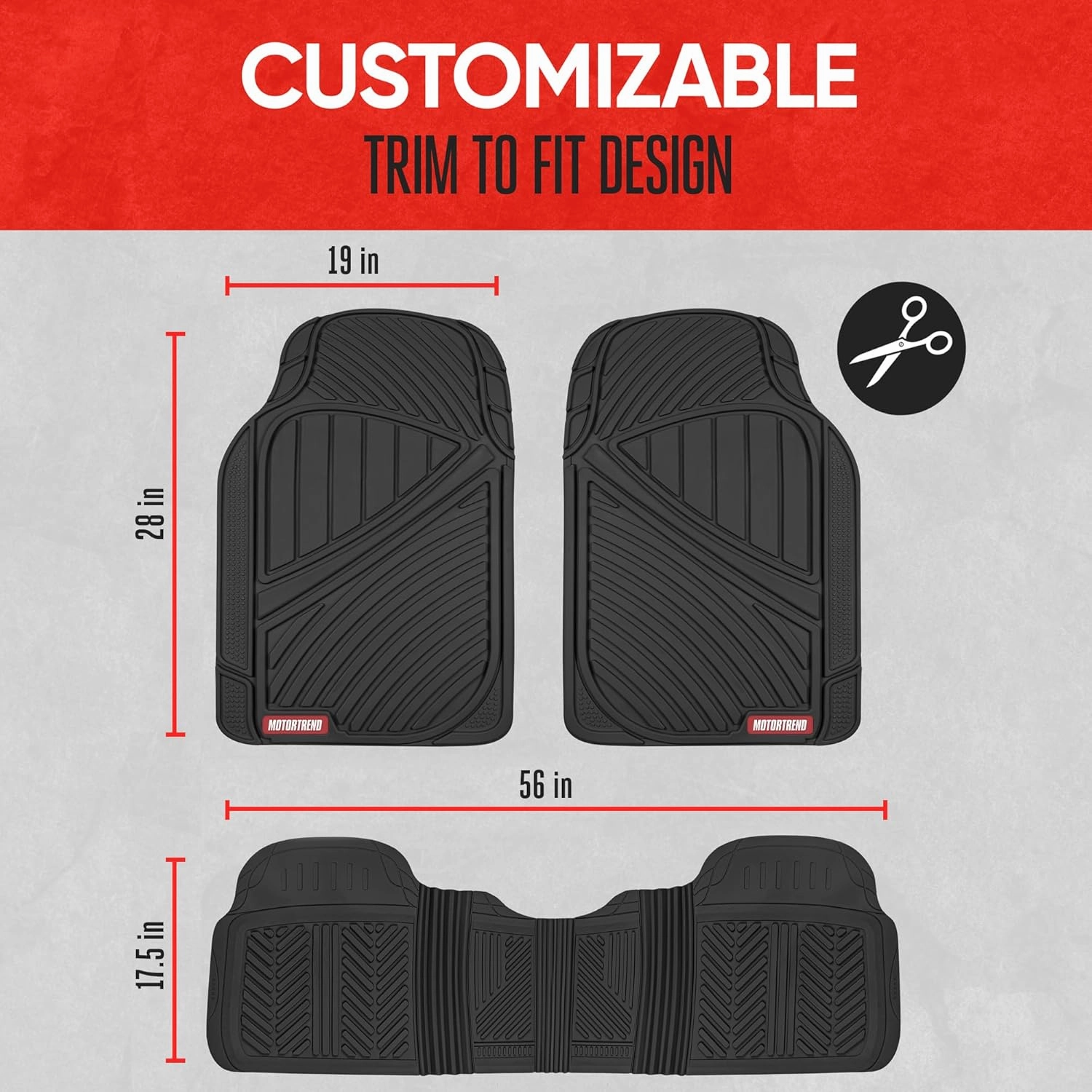 Motor Trend 3 Row Odorless Rubber Floor Mats & Liners for Car SUV Van, Durable Heavy Duty Polymerized Latex Full Interior Protection, Extra-High Ridgeline Design, Black, Model Number: MT-773-801-BK