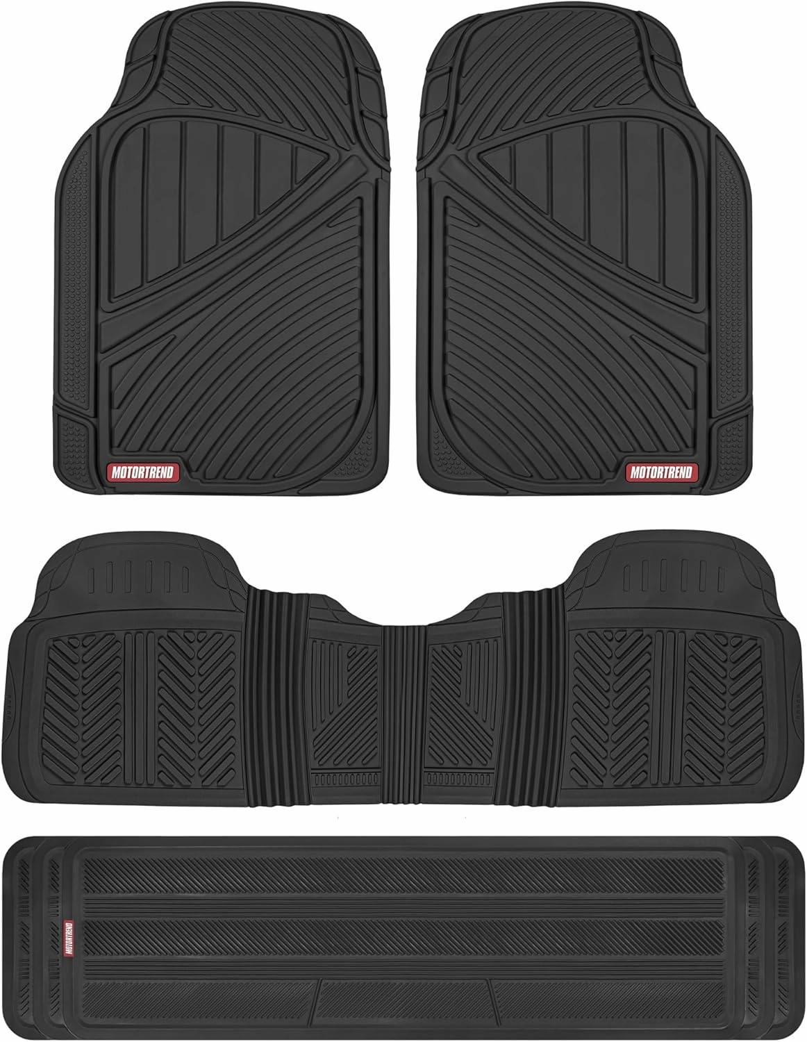 Motor Trend 3 Row Odorless Rubber Floor Mats & Liners for Car SUV Van, Durable Heavy Duty Polymerized Latex Full Interior Protection, Extra-High Ridgeline Design, Black, Model Number: MT-773-801-BK