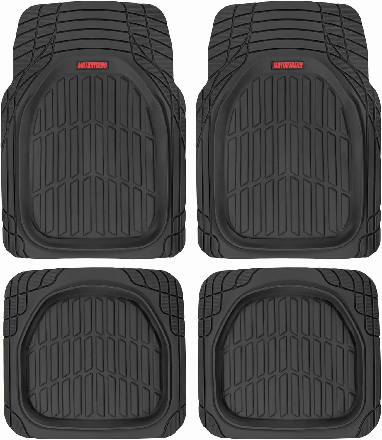 Motor Trend Front & Rear Seat Mats FlexTough Tortoise, Heavy Duty Rubber Floor Mats for Car SUV Van & Truck, All Weather Protection Deep Dish Mats