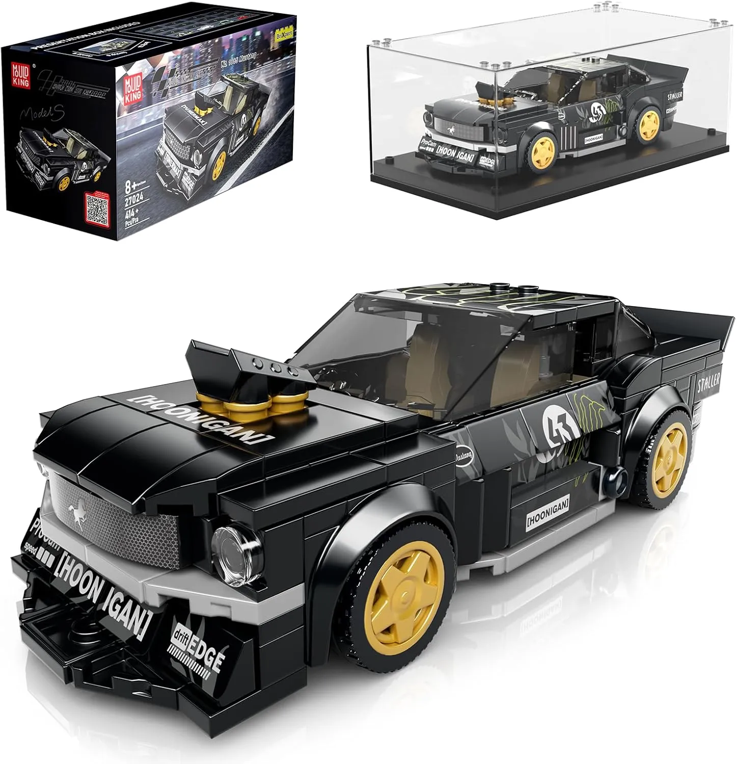 Mould King Speed Champion Car Building Toys with Acrylic Display Case Model Race Car Toy Building Blocks Kit 27024 Collectible Racing Vehicle Set for Kids Age 8  Teens Adults