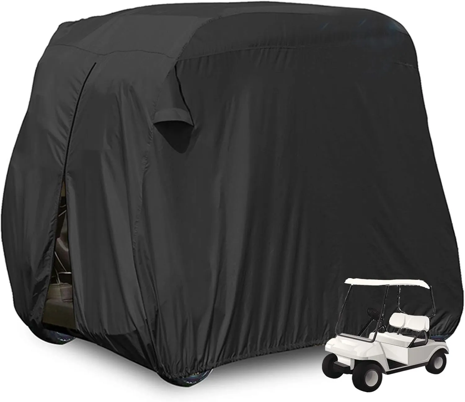 Moveland Waterproof Dust Golf Cart Cover Outdoor Accessories, Extra PVC Coating 2 Passenger Custom Cart Cover Compatible with EZ GO, Club Car, Yamaha(Black)