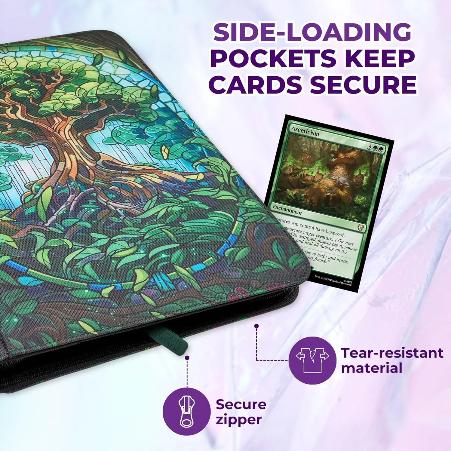 MTG Card Binder, 9-Pocket Magic Card Album, Holds 360 Cards, Leather Side -Loading Card Storage Binder, Premium Card Collector Book for TCG Players (Mythical Forest)