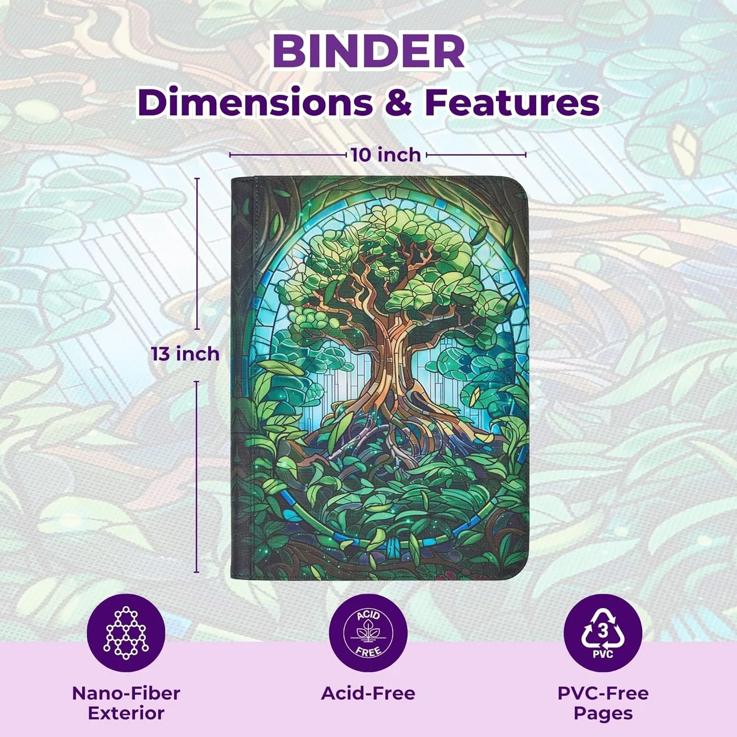 MTG Card Binder, 9-Pocket Magic Card Album, Holds 360 Cards, Leather Side -Loading Card Storage Binder, Premium Card Collector Book for TCG Players (Mythical Forest)
