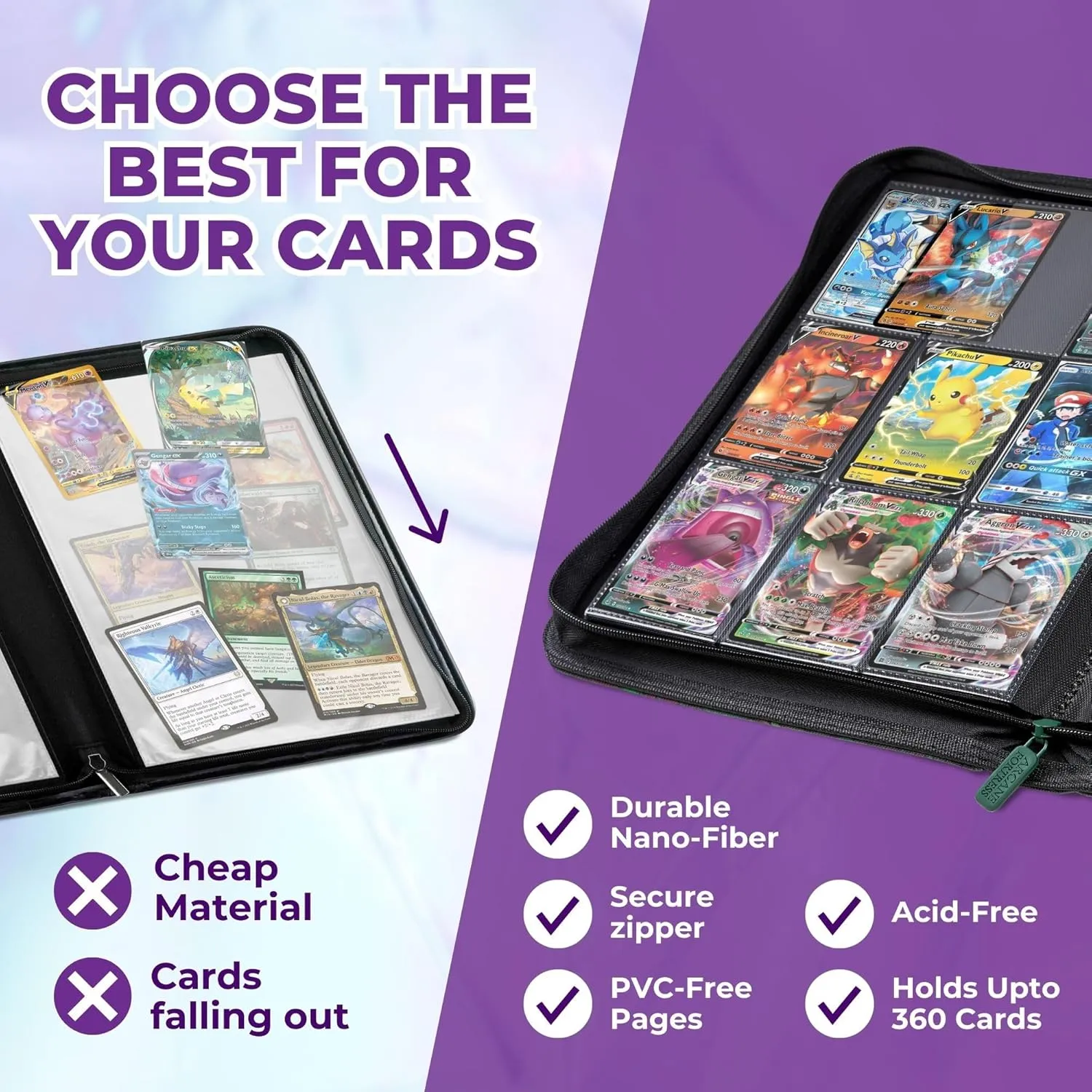 MTG Card Binder, 9-Pocket Magic Card Album, Holds 360 Cards, Leather Side -Loading Card Storage Binder, Premium Card Collector Book for TCG Players (Mythical Forest)