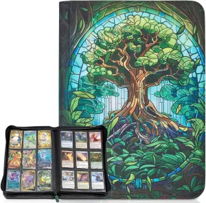 MTG Card Binder, 9-Pocket Magic Card Album, Holds 360 Cards, Leather Side -Loading Card Storage Binder, Premium Card Collector Book for TCG Players (Mythical Forest)