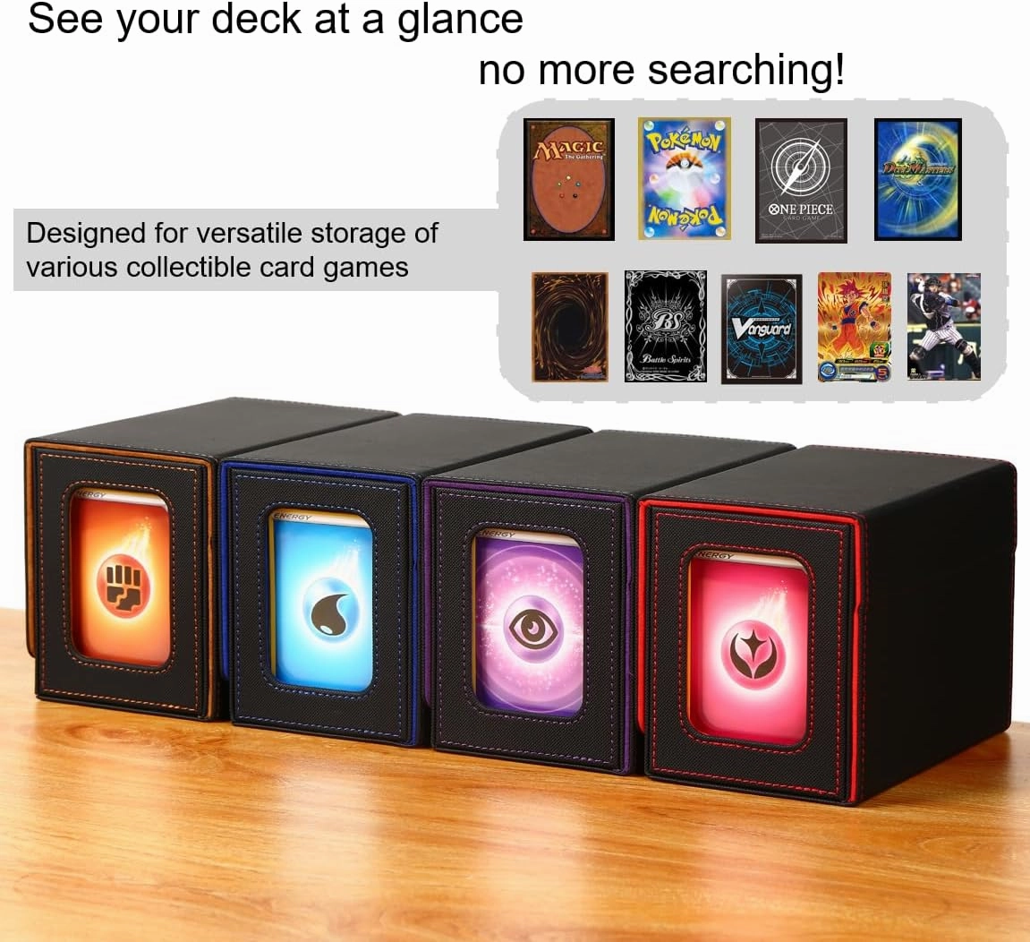 MTG Deck Box for Commander Display with Dice Tray, Double Deck Case Fits 160 Double Sleeved/200 Single Sleeved Trading Cards, TCG Storage Box with 2 Dividers and 1 Magnetic Card Holder (Black＆Grey)