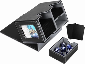 MTG Deck Box for Commander Display with Dice Tray, Double Deck Case Fits 160 Double Sleeved/200 Single Sleeved Trading Cards, TCG Storage Box with 2 Dividers and 1 Magnetic Card Holder (Black＆Grey)