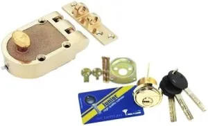 Mul-T-Lock Economic Junior Jimmy proof Rim Cylinder Deadlock 3 Keys With Card Included (Bright Brass)