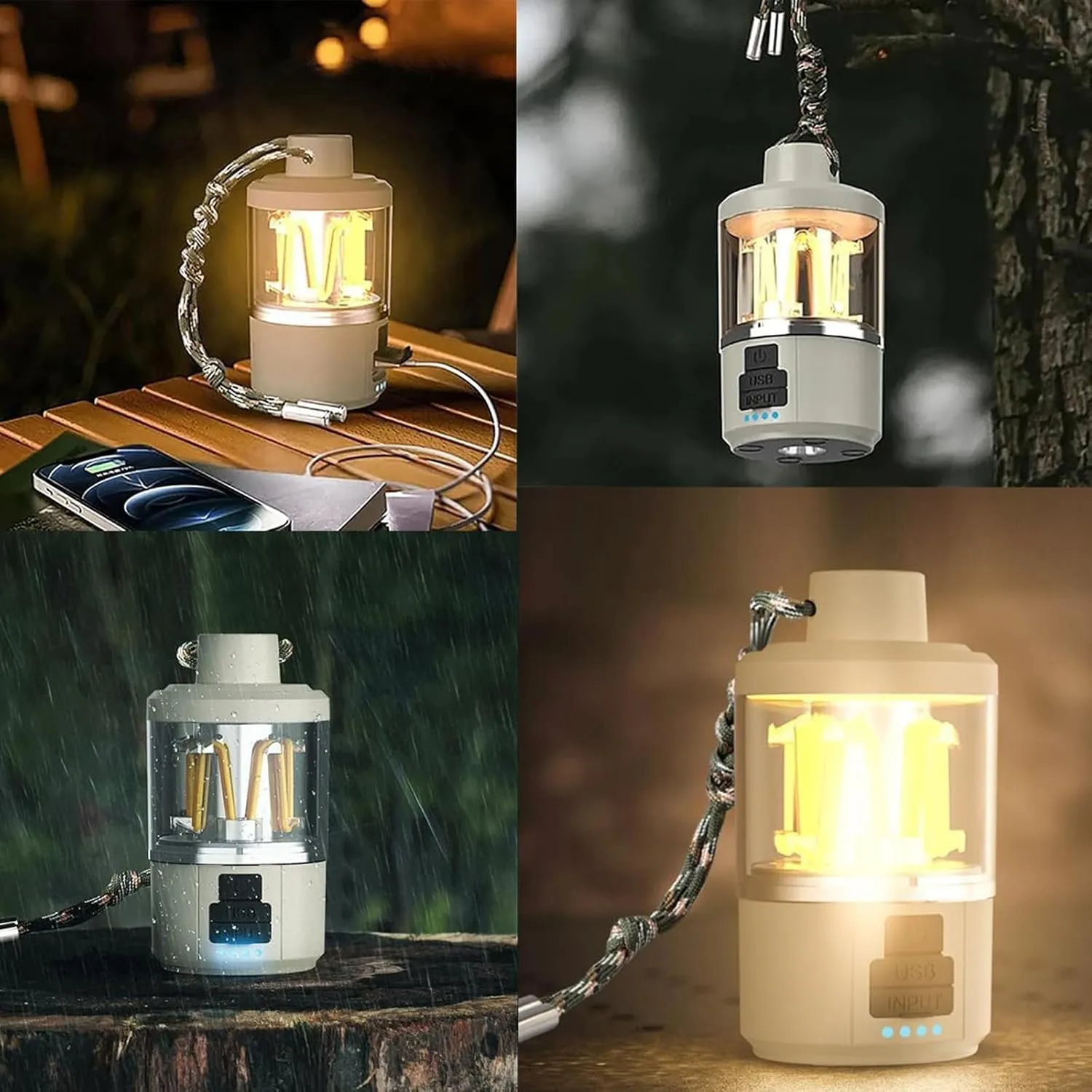 Multi-Functional Portable Camping Lantern, 2-in-1 Camping Lantern Rechargeable, Mini Lantern Camping, LED Camping Lantern, Tent Lantern Hanging (4PCS)