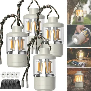 Multi-Functional Portable Camping Lantern, 2-in-1 Camping Lantern Rechargeable, Mini Lantern Camping, LED Camping Lantern, Tent Lantern Hanging (4PCS)