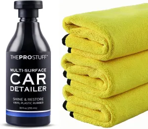 Multi-Surface Car Detailer | Vinyl, Rubber, and Plastic Restorer for Cars | Easy Apply, Long Lasting, No-Residue Formula |AND Plush Microfiber Towels for Car Detailing 600 GSM