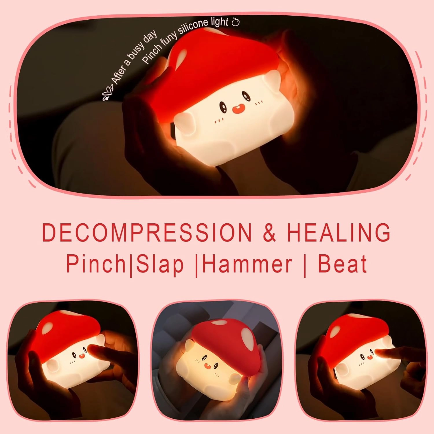 Mushroom Night Light, Cute Hug Mushroom Decor Lamp, Led Squishy Soft Silicone Night Lamp, Dimmable Rechargeable Portable Touch Nightlight for Kids Baby Sleep, Nursery Room Cute Decor Gifts