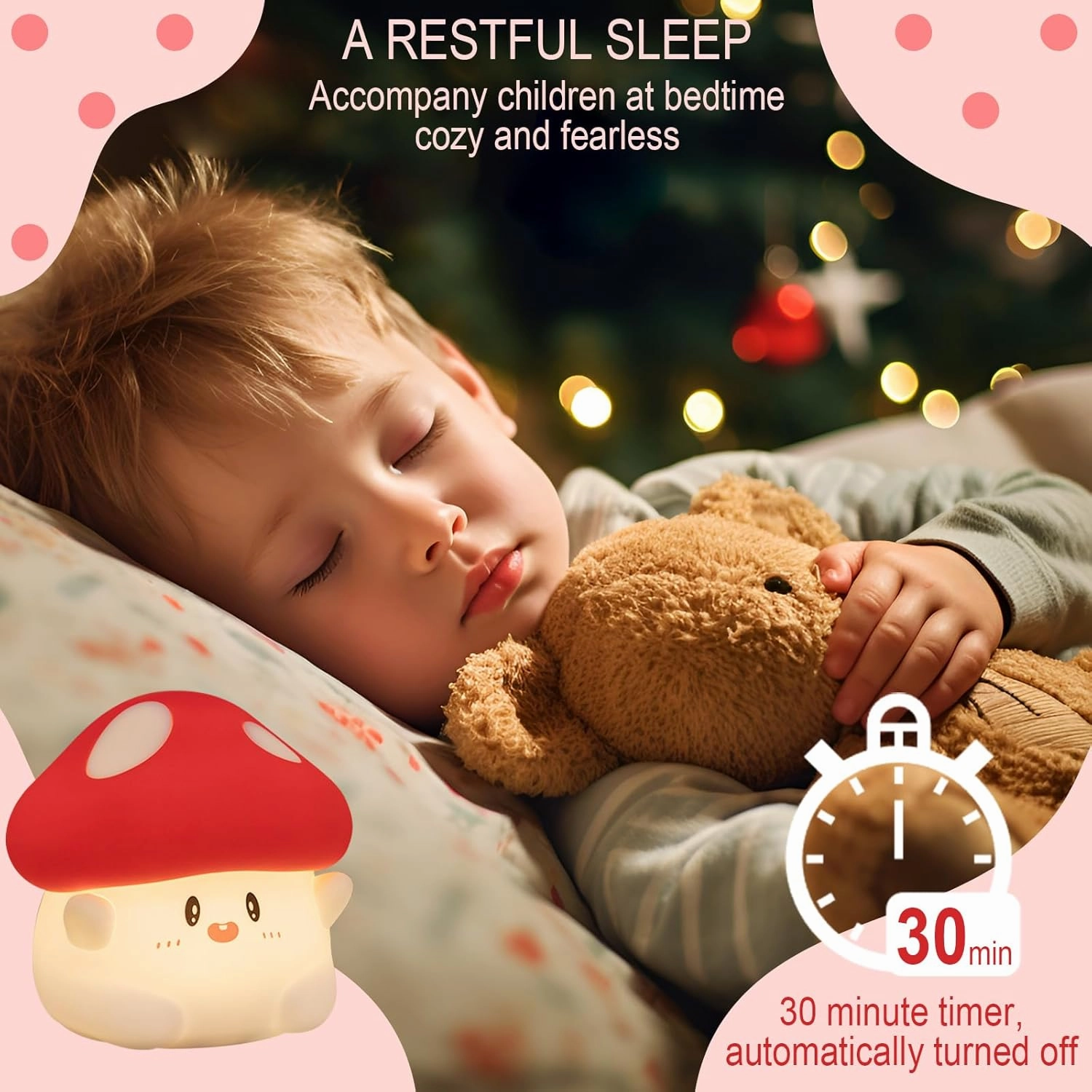 Mushroom Night Light, Cute Hug Mushroom Decor Lamp, Led Squishy Soft Silicone Night Lamp, Dimmable Rechargeable Portable Touch Nightlight for Kids Baby Sleep, Nursery Room Cute Decor Gifts