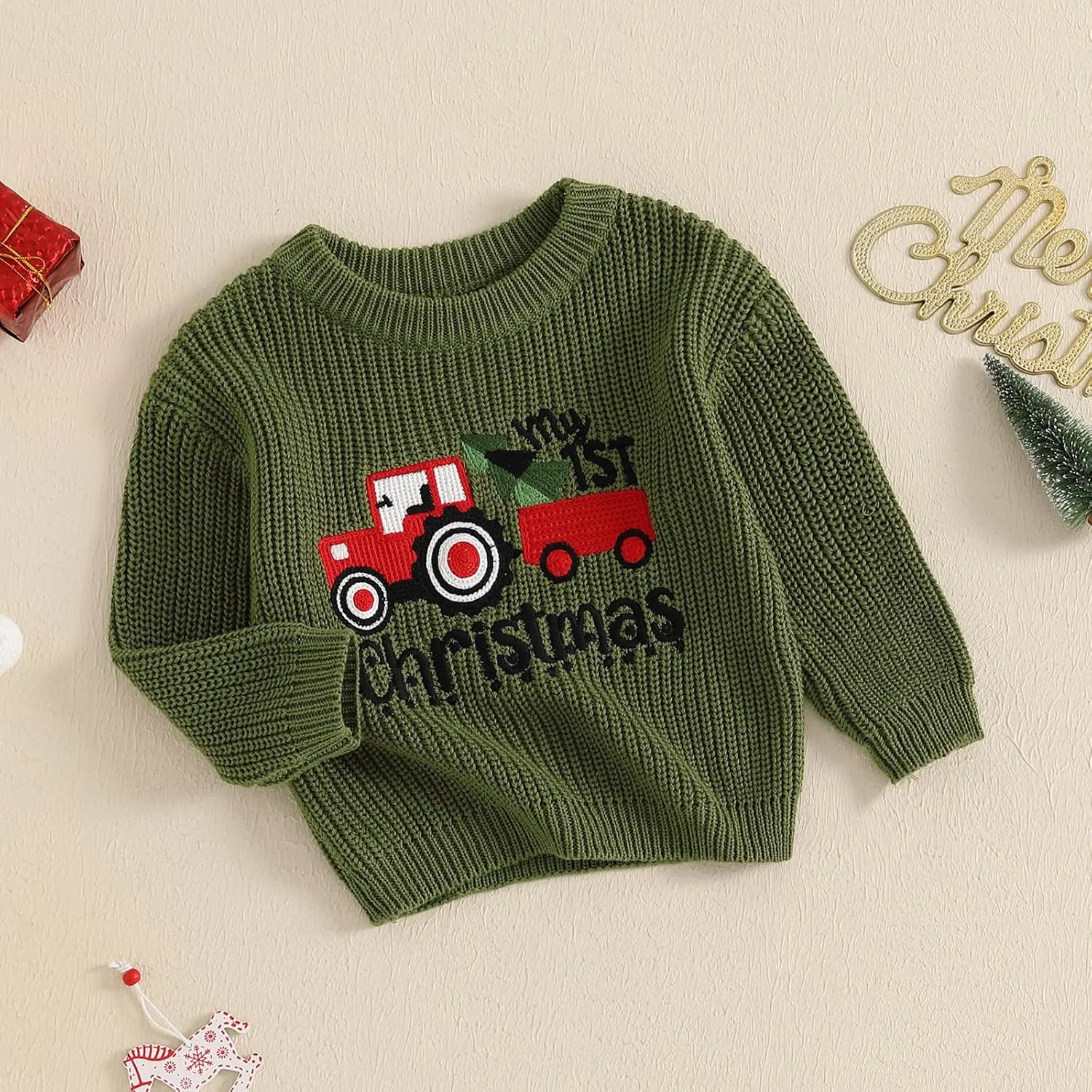 My First Christmas Baby Christmas Sweaters Letter Embroidered Long Sleeve Fall Winter Knitted Pullover