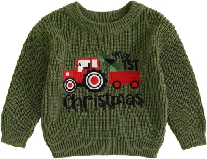 My First Christmas Baby Christmas Sweaters Letter Embroidered Long Sleeve Fall Winter Knitted Pullover