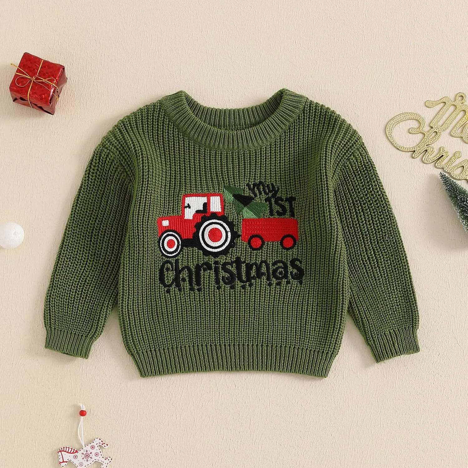 My First Christmas Baby Christmas Sweaters Letter Embroidered Long Sleeve Fall Winter Knitted Pullover