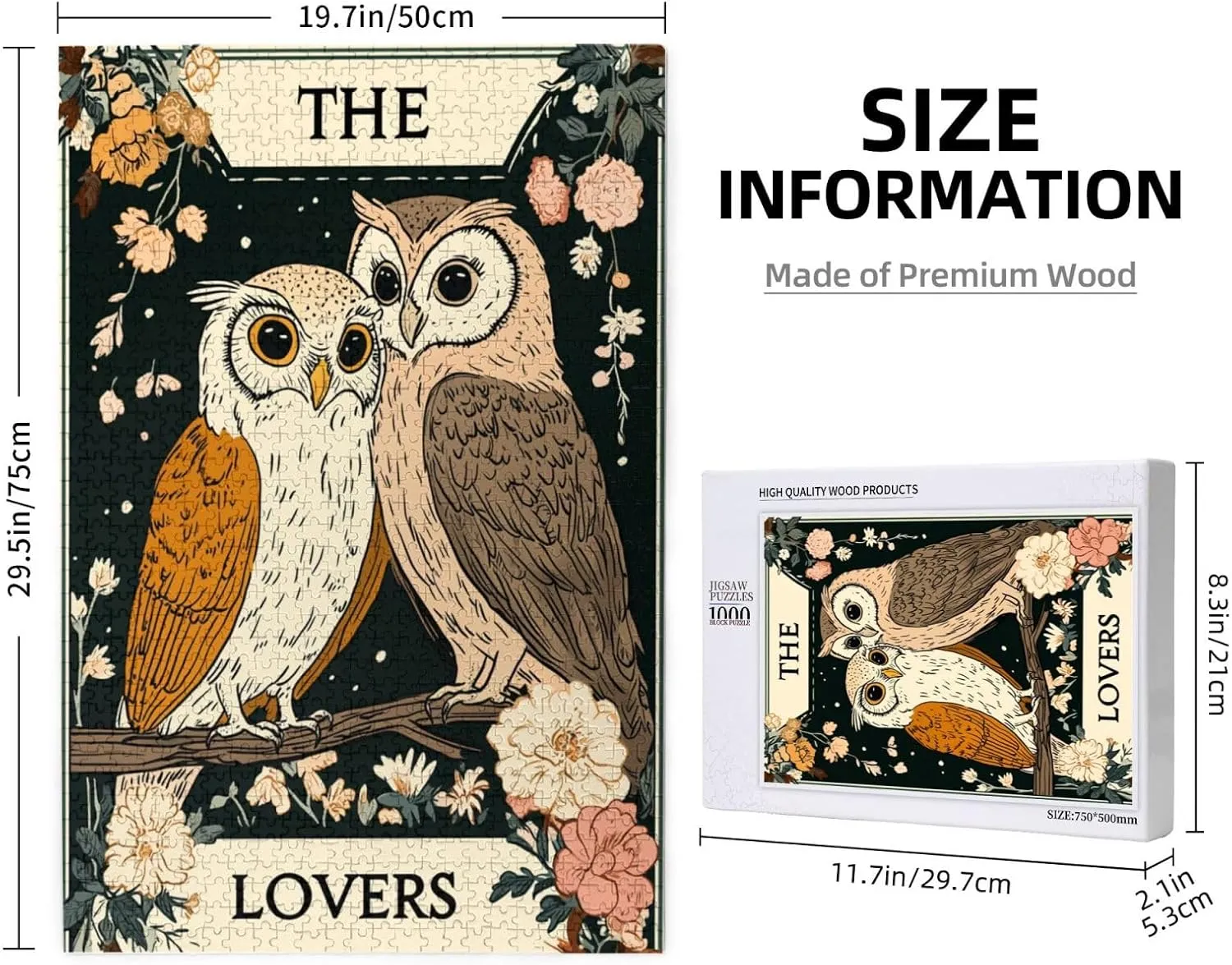 Mystical Twin Falcon in Tarot Cards Design,1000 Piece Wooden Jigsaw Puzzle for Adults,Brain Training Challenge,Stress Relief Activity,Esoteric Avian Artwork,Eco-Friendly Woodens Pieces