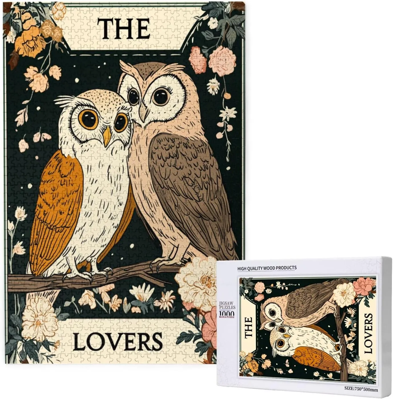 Mystical Twin Falcon in Tarot Cards Design,1000 Piece Wooden Jigsaw Puzzle for Adults,Brain Training Challenge,Stress Relief Activity,Esoteric Avian Artwork,Eco-Friendly Woodens Pieces